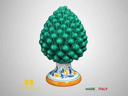 Pigna Siciliana in Ceramica di Caltagirone Verde Rame base bianca 600 - 22cm