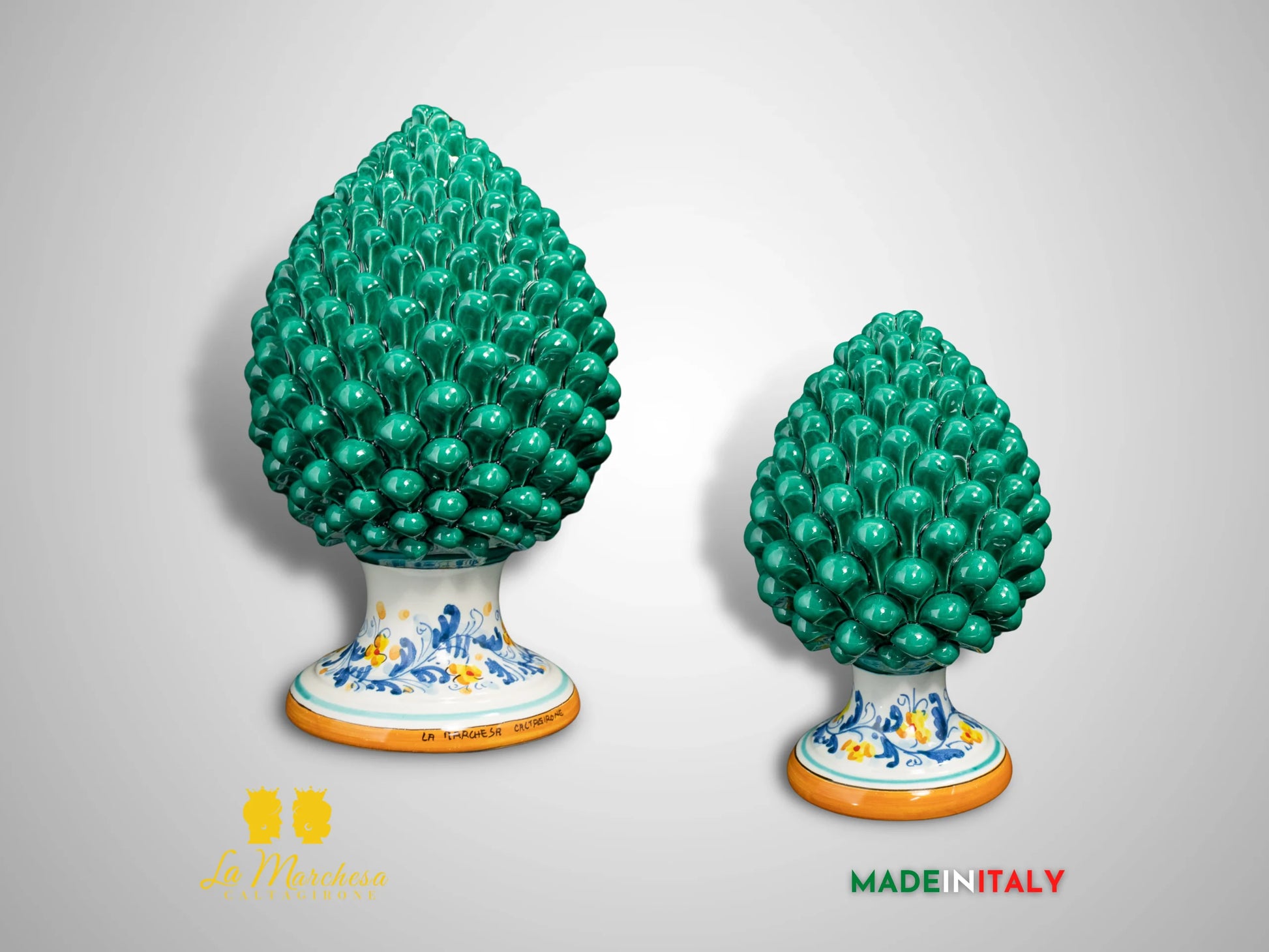 Pigna Siciliana in Ceramica di Caltagirone Verde Rame base bianca 600 - Varie Misure