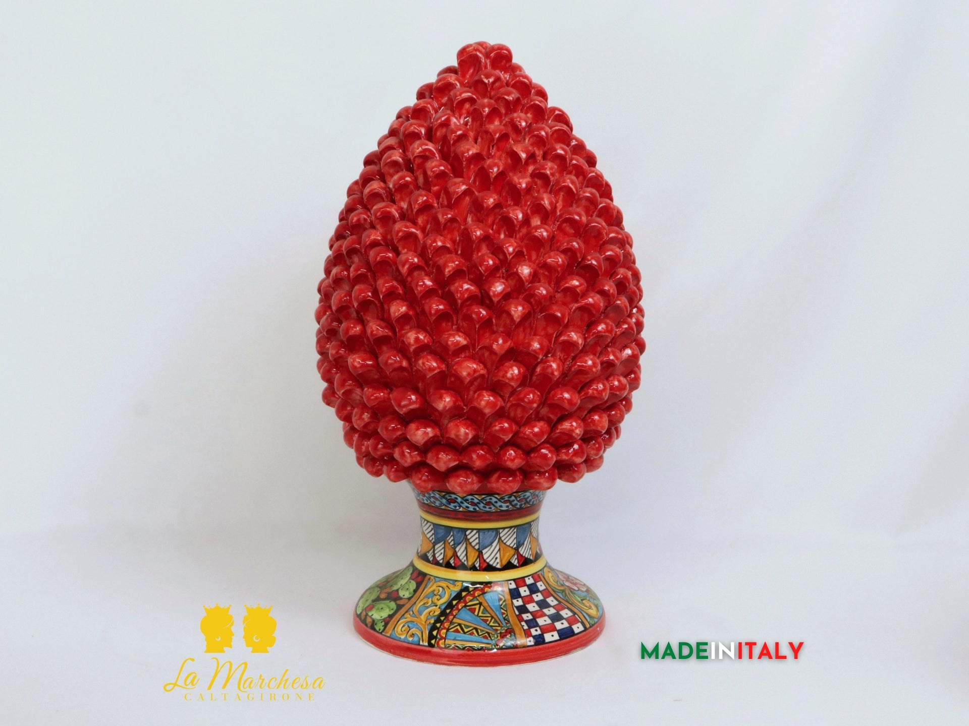 Pigna Caltagirone In Ceramica Rosso H 14cm – Fatte A Mano In Italia Da Cear Ceramiche