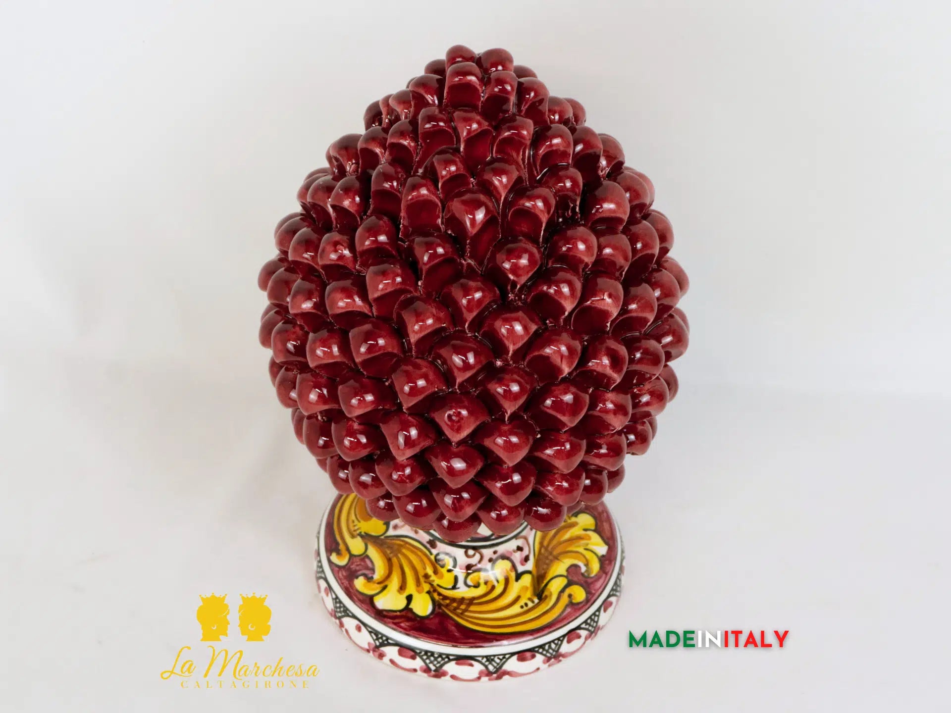 Pigna in Ceramica di Caltagirone Bordeaux ornato archi 31cm