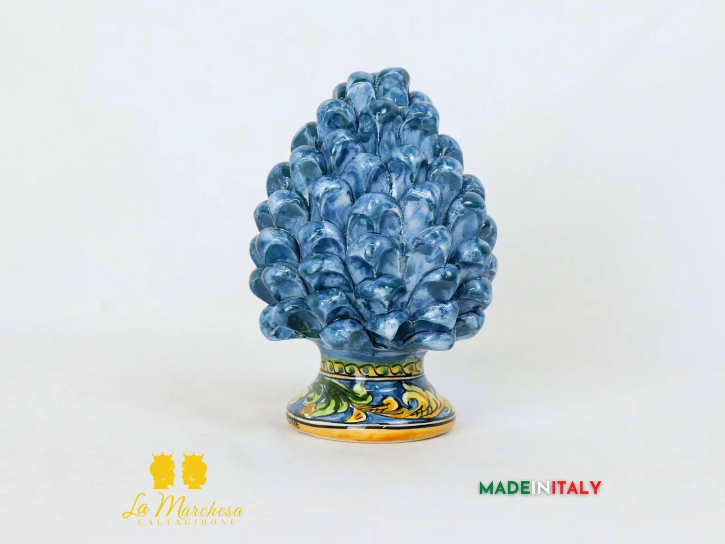 Pigna Siciliana in Ceramica di Caltagirone base ornato Blu Antico - Varie Misure