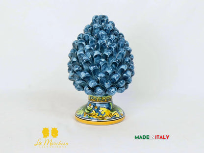 Pigna Siciliana in Ceramica di Caltagirone base ornato Blu Antico - Varie Misure