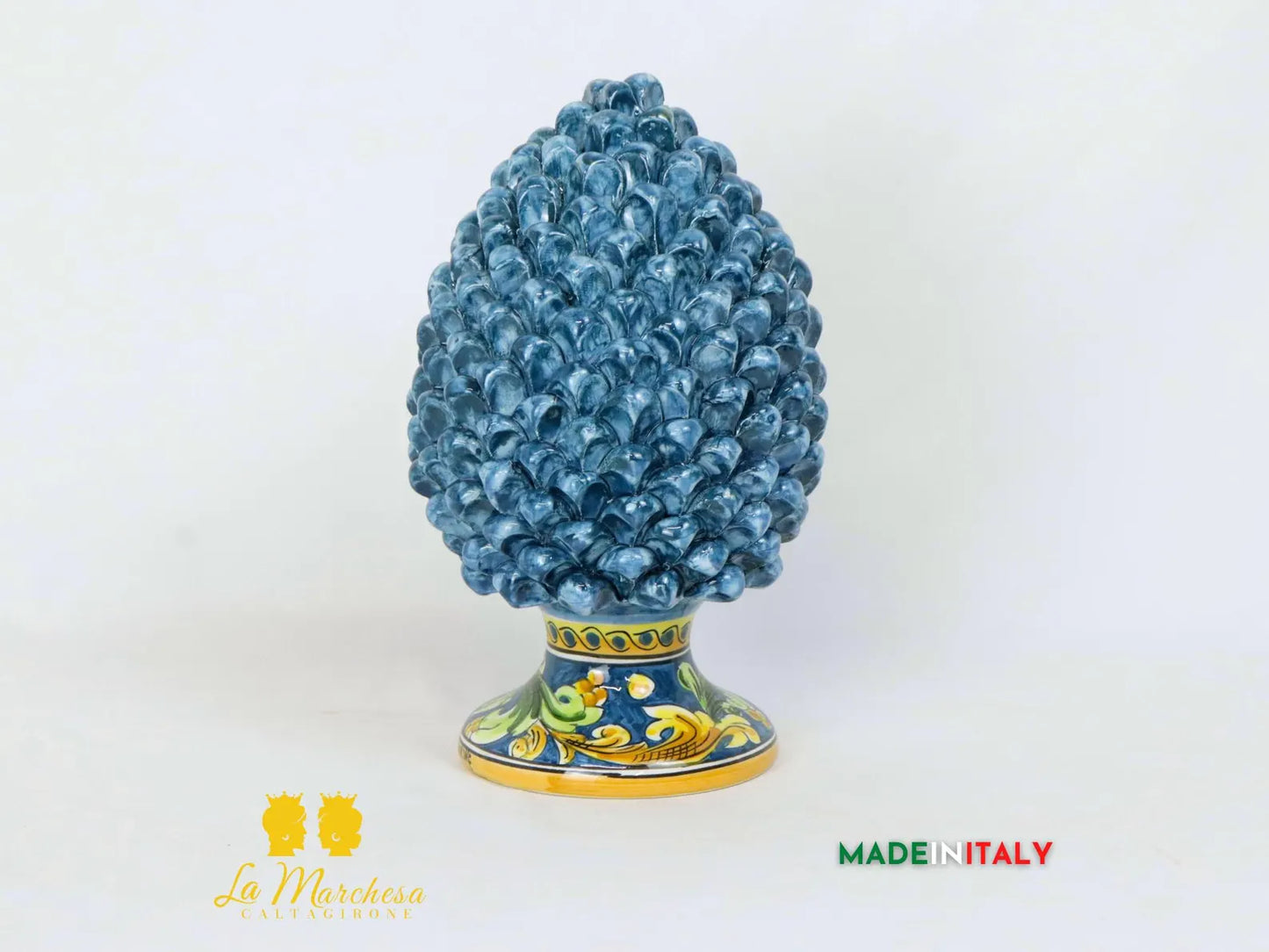 Pigna Siciliana in Ceramica di Caltagirone base ornato Blu Antico - Varie Misure