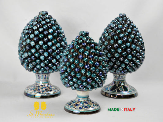 Pigna Ceramica di Caltagirone Multicolore Madreperla Blu - Varie Misure