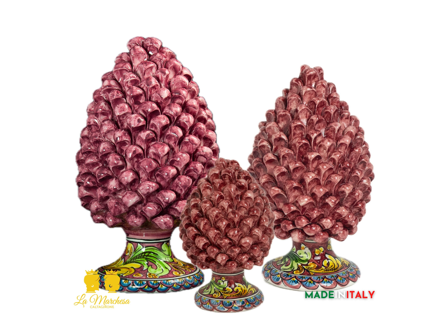 Pigna Siciliana Ceramica di Caltagirone Bordeaux Ornato - Varie Misure