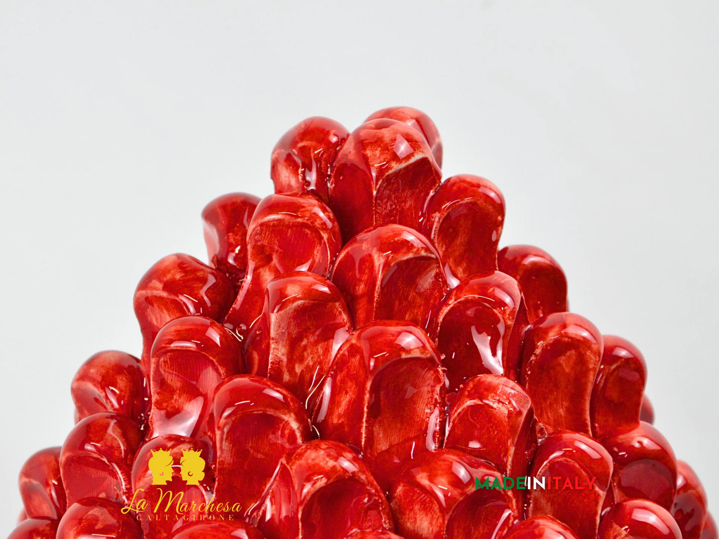 Pigna Siciliana Artigianale Rosso in Ceramica di Caltagirone Base Ornato - Varie Misure