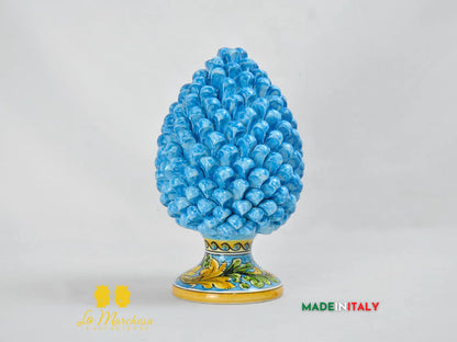 Pigna Siciliana in Ceramica di Caltagirone Celeste Base Ornato  - Varie Misure