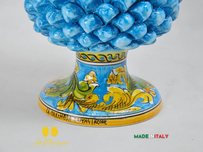 Pigna Siciliana in Ceramica di Caltagirone Celeste Base Ornato  - Varie Misure