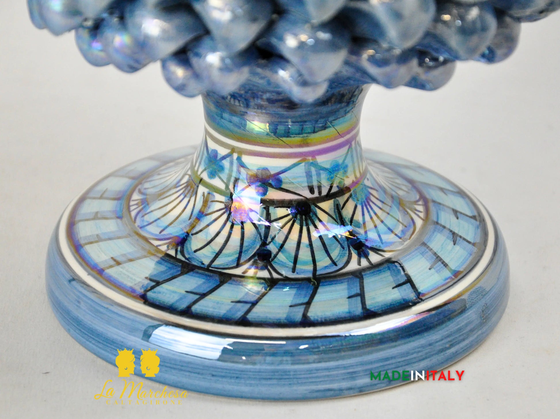 Pigna Siciliana in Ceramica di Caltagirone Madreperla blu 31cm