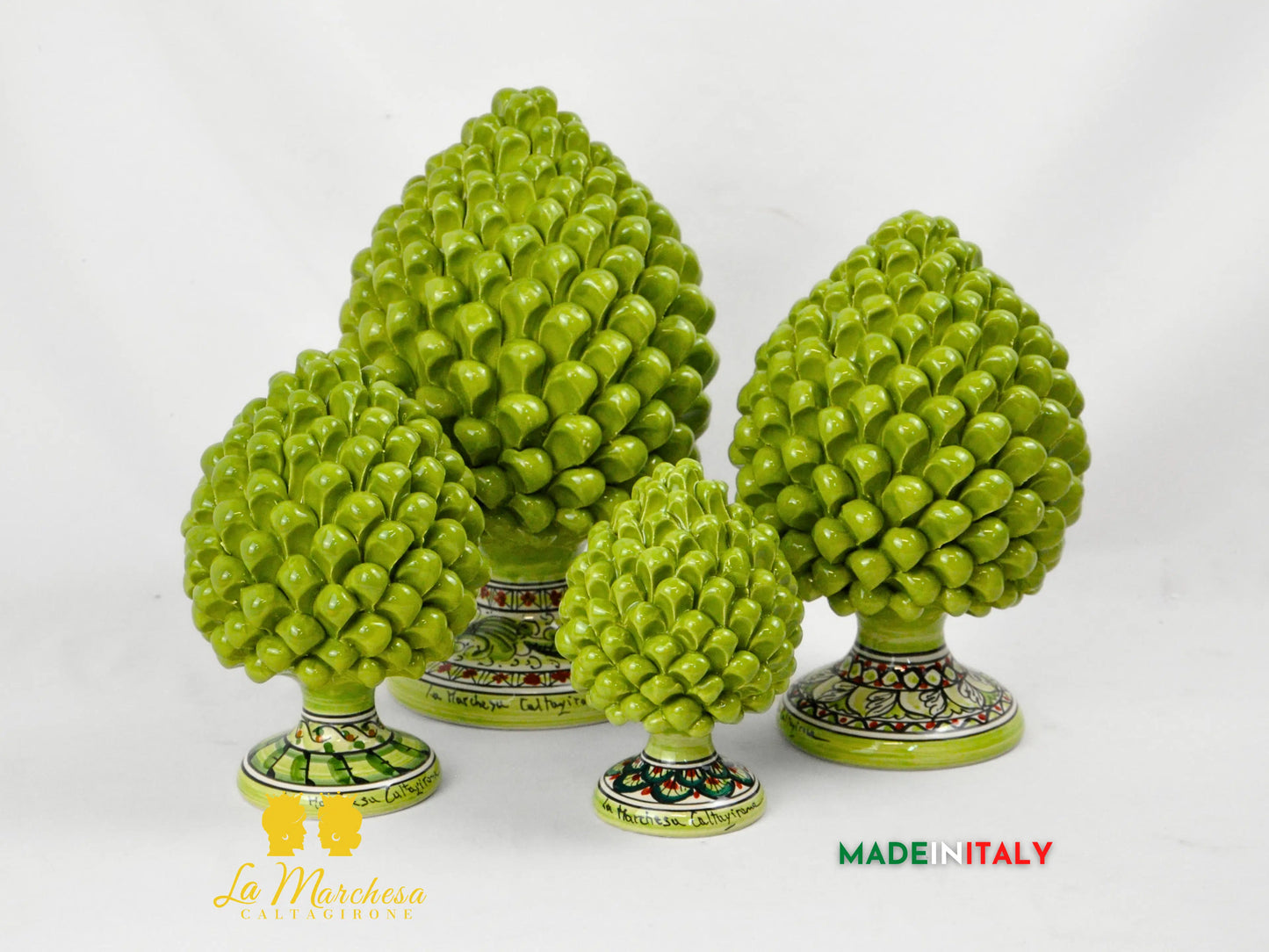 Pigna Siciliana in Ceramica di Caltagirone Verde Oliva - Varie Dimensioni