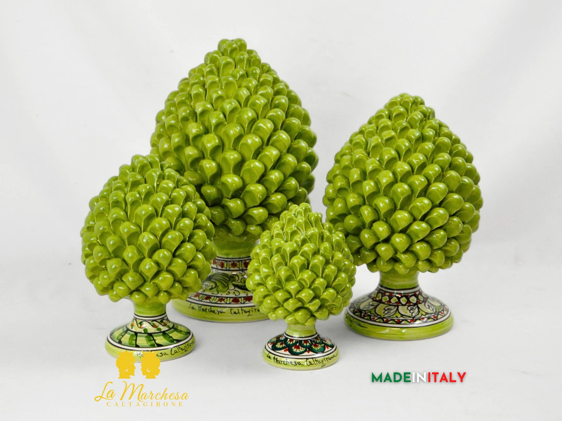 Pigna Siciliana in Ceramica di Caltagirone Verde Oliva - Varie Dimensioni