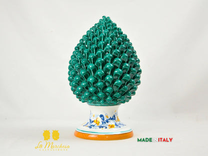 Pigna Siciliana in Ceramica di Caltagirone Verde Rame Base '600 31cm