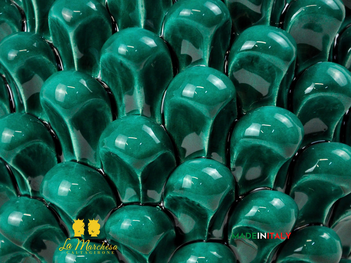 Pigna Siciliana in Ceramica di Caltagirone Verde Rame Base '600 31cm