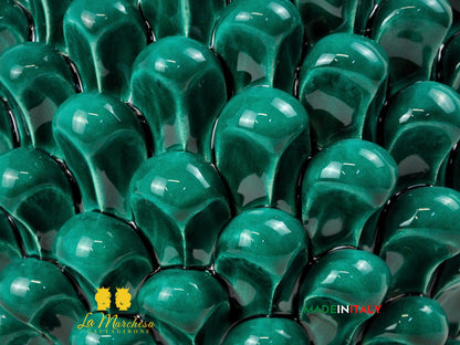 Pigna Siciliana in Ceramica di Caltagirone Verde Rame Base '600 31cm