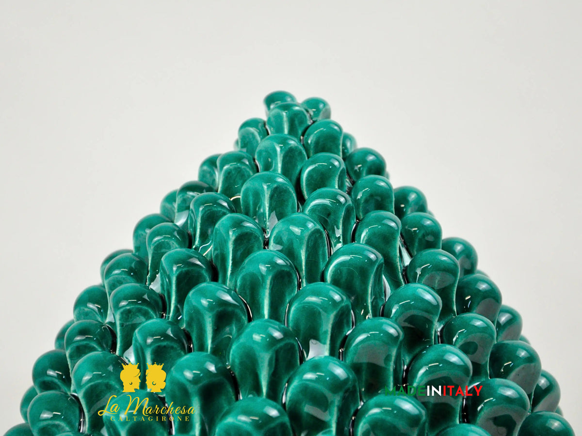 Pigna Siciliana in Ceramica di Caltagirone Verde Rame Base '600 31cm