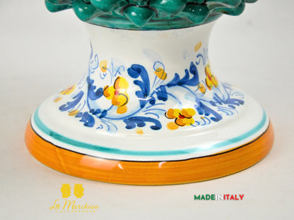 Pigna Siciliana in Ceramica di Caltagirone Verde Rame Base '600 31cm