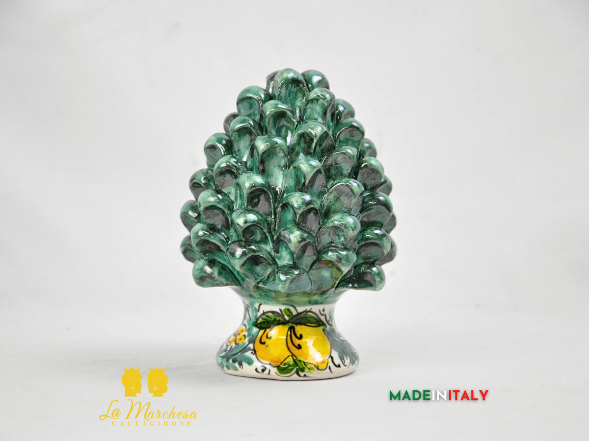 Pigna Siciliana in Ceramica di Caltagirone Verde Rame Limoni - Varie Misure