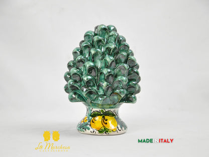 Pigna Siciliana in Ceramica di Caltagirone Verde Rame Limoni - Varie Misure