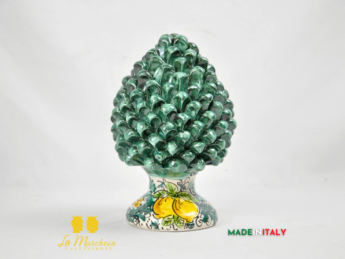 Pigna Siciliana in Ceramica di Caltagirone Verde Rame Limoni - Varie Misure