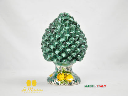 Pigna Siciliana in Ceramica di Caltagirone Verde Rame Limoni - Varie Misure