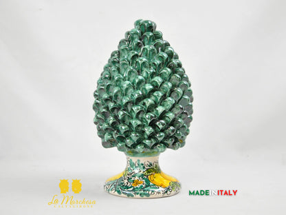 Pigna Siciliana in Ceramica di Caltagirone Verde Rame Limoni - Varie Misure