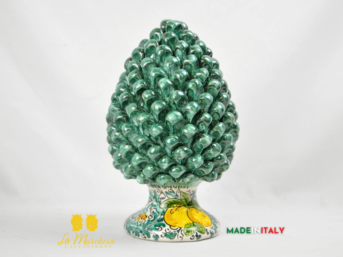 Pigna Siciliana in Ceramica di Caltagirone Verde Rame Limoni - Varie Misure