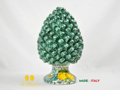 Pigna Siciliana in Ceramica di Caltagirone Verde Rame Limoni - Varie Misure