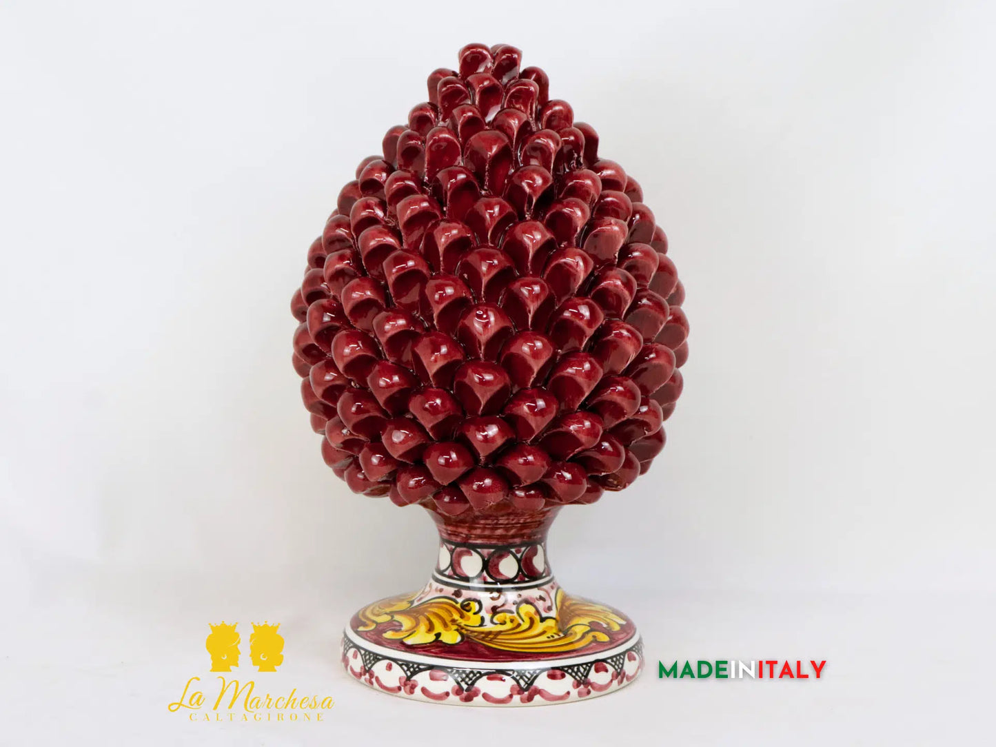Pigna in Ceramica di Caltagirone Bordeaux ornato archi 31cm