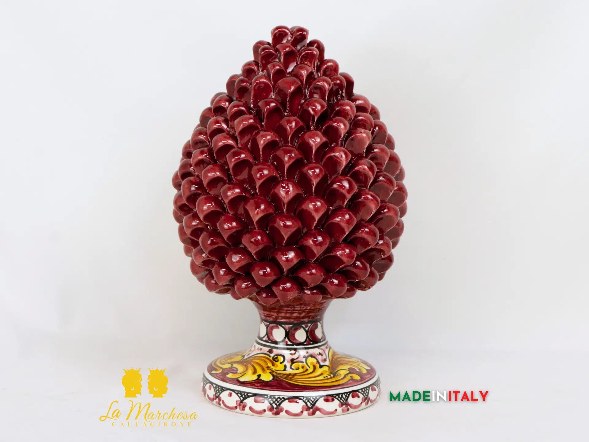 Pigna in Ceramica di Caltagirone Bordeaux ornato archi 31cm