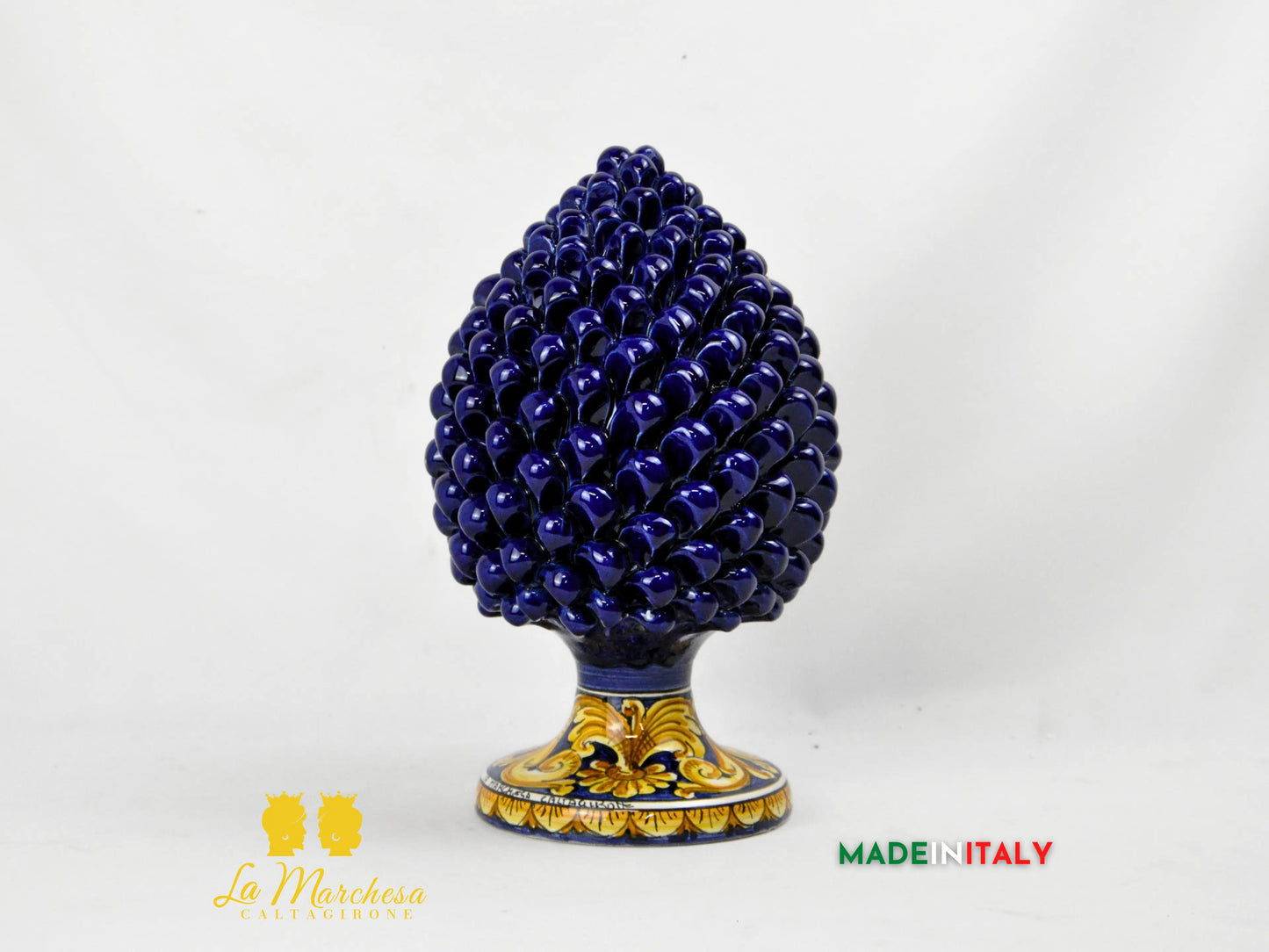 Pigna in Ceramica di Caltagirone Siciliana Blu Cobalto 31cm