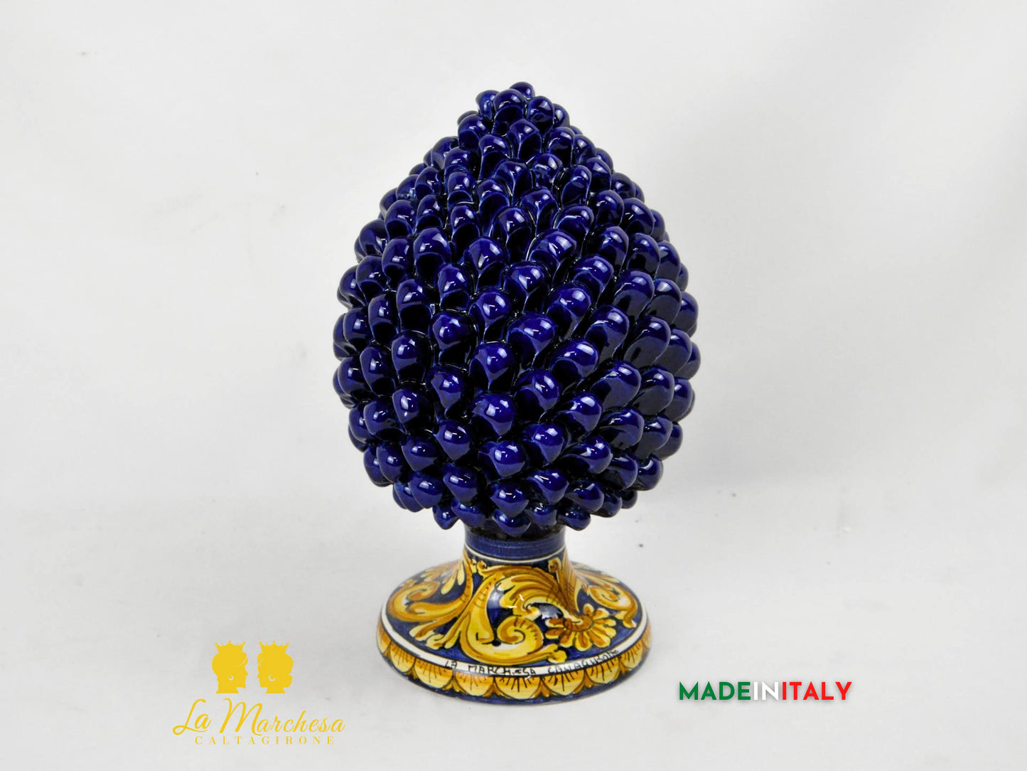 Pigna in Ceramica di Caltagirone Siciliana Blu Cobalto 31cm