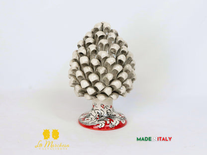 Pigne Siciliane in Ceramica di Caltagirone fumè rosso ornato bianco - 21cm