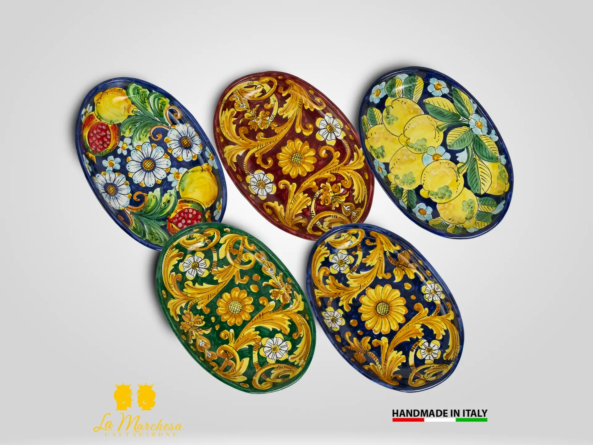 Pirofila in Ceramica di Caltagirone ovale decorato a mano 27cm - Vari Decori