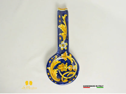 Poggiamestolo in Ceramica di Caltagirone 29cm blu cobalto - Vari Decori
