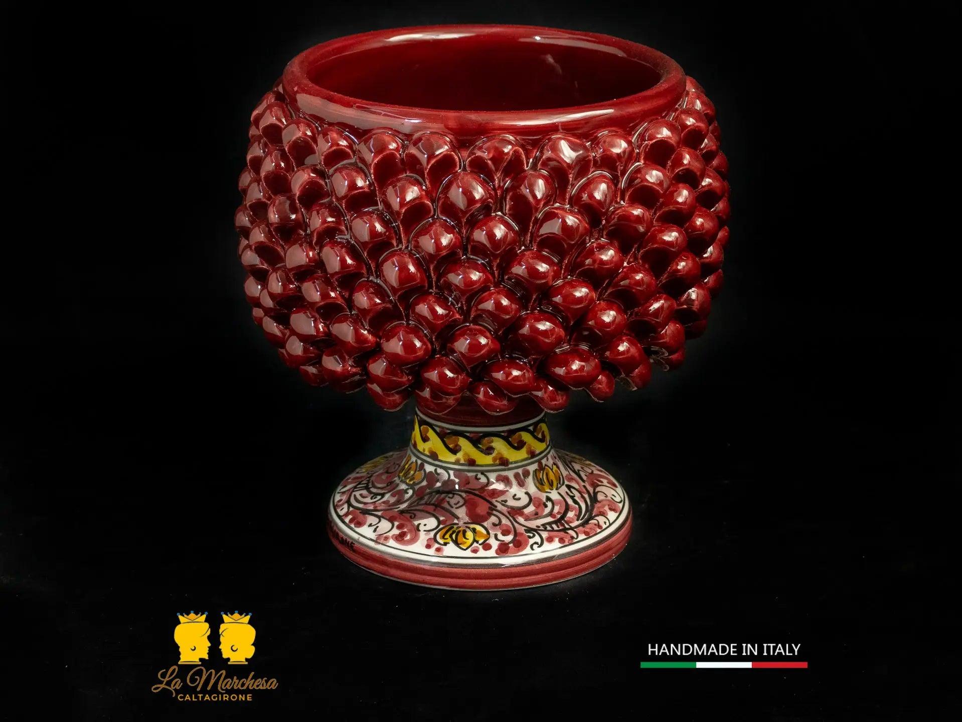 Portavaso mezza Pigna Siciliana Ceramica di Caltagirone bordeaux 600 20cm