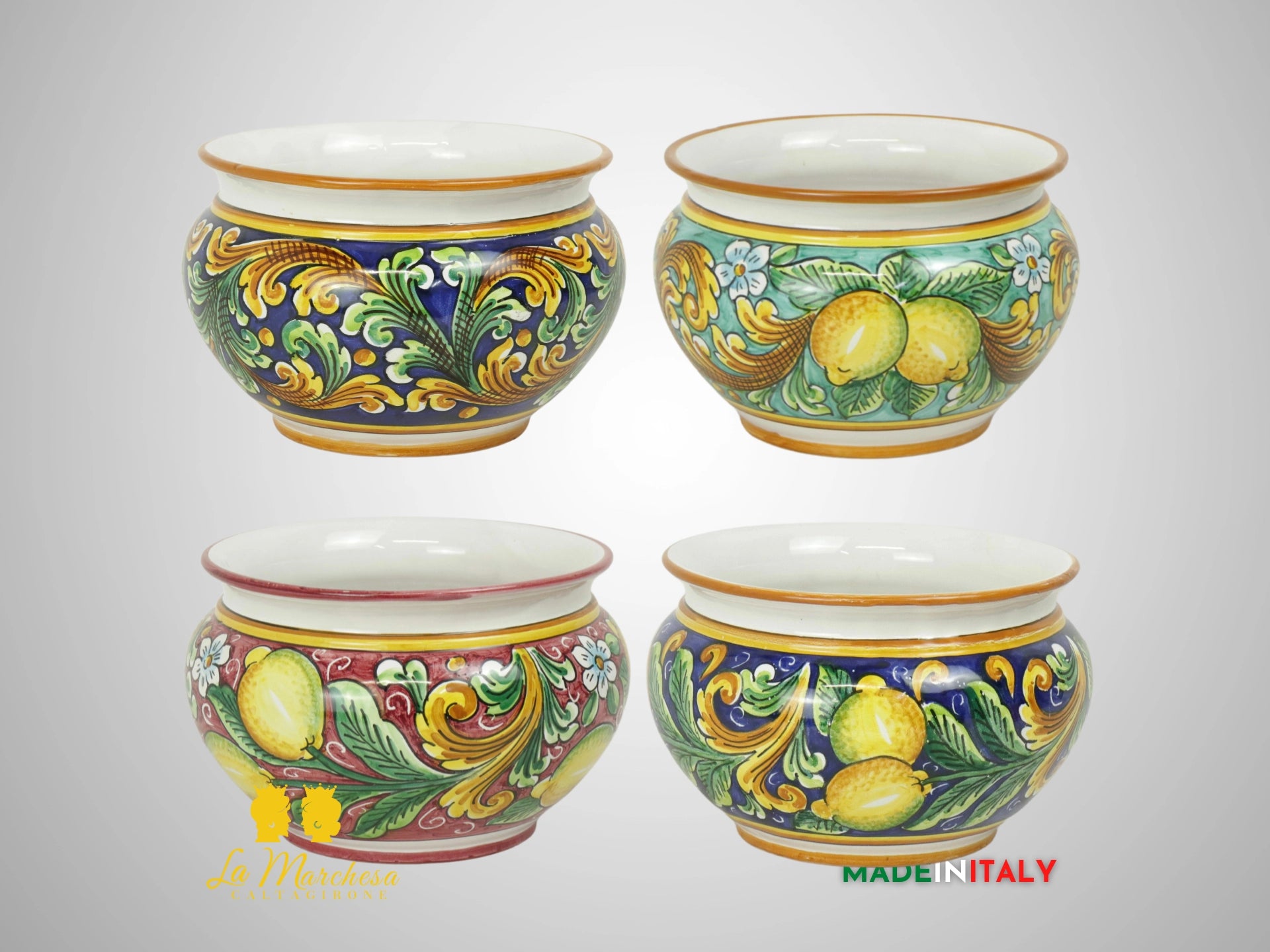 Porta Vaso Decorato in Ceramica di Caltagirone 21cm - Vari Decori