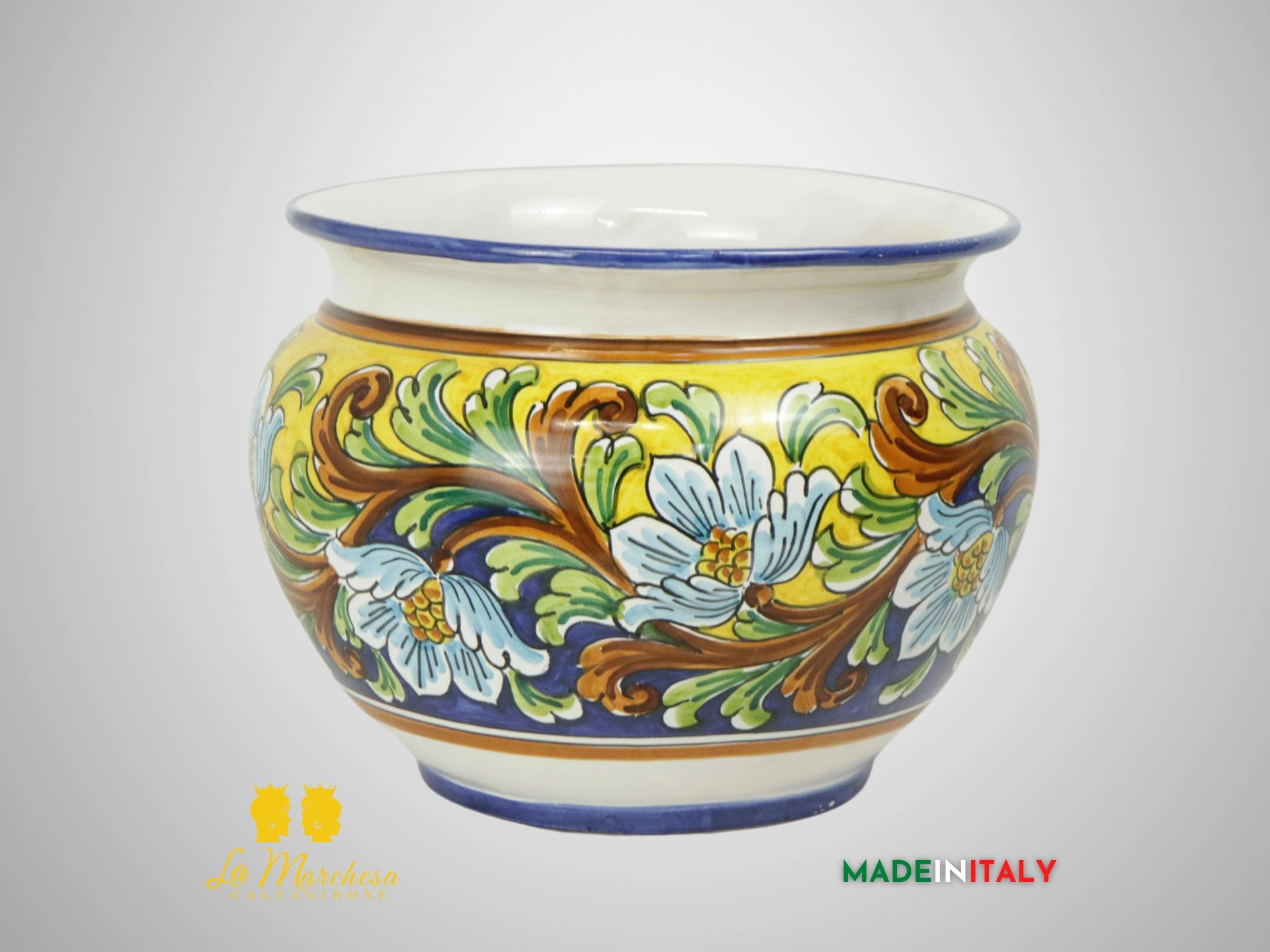 Porta Vaso Decorato in Ceramica di Caltagirone 25cm - Fiori (2)