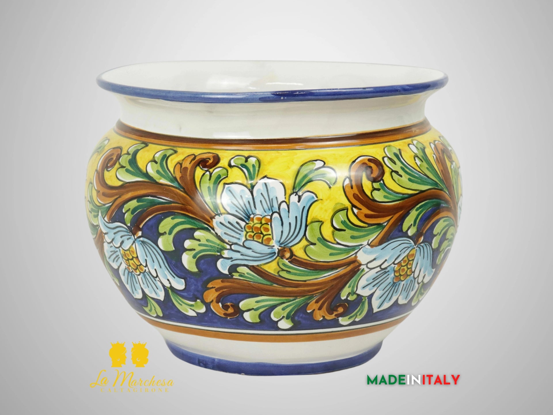 Porta Vaso Decorato in Ceramica di Caltagirone 25cm - Fiori