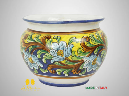 Porta Vaso Decorato in Ceramica di Caltagirone 25cm - Fiori
