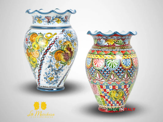 Porta Ombrelli Decorato Bordo Orlato in Ceramica di Caltagirone 52cm - Vari Modelli