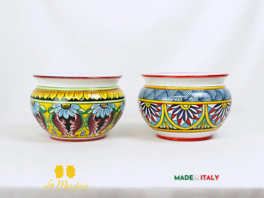 FINE SERIE Porta Vasi Decorati in Ceramica di Caltagirone Ø22cm - Vari Decori
