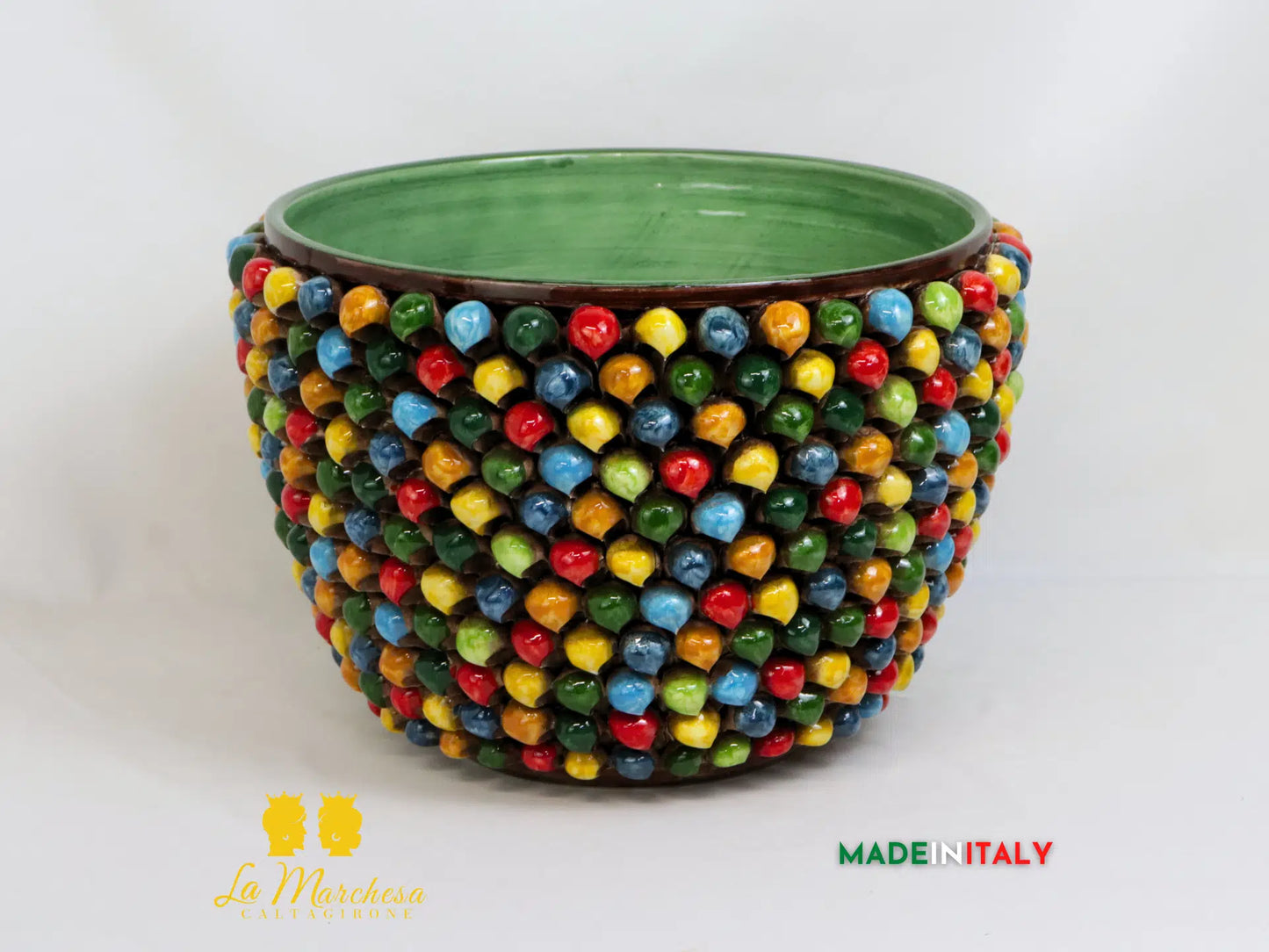 Porta Vaso Pigna Chicchi Arlecchino in Ceramica di Caltagirone 36cm