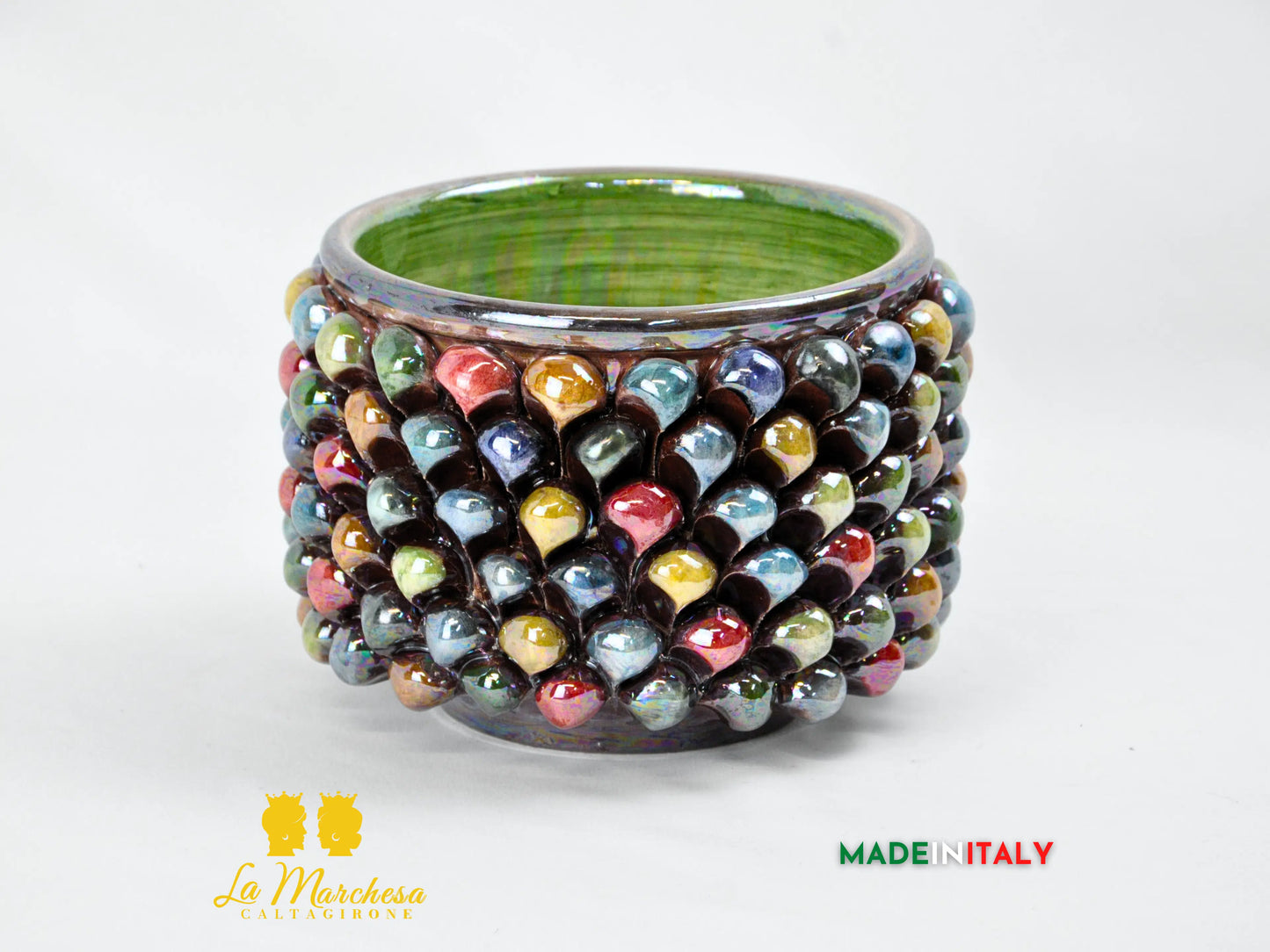 Porta Vaso Pigna Siciliana Madreperla in Ceramica di Caltagirone Ø19 - Vari Decori