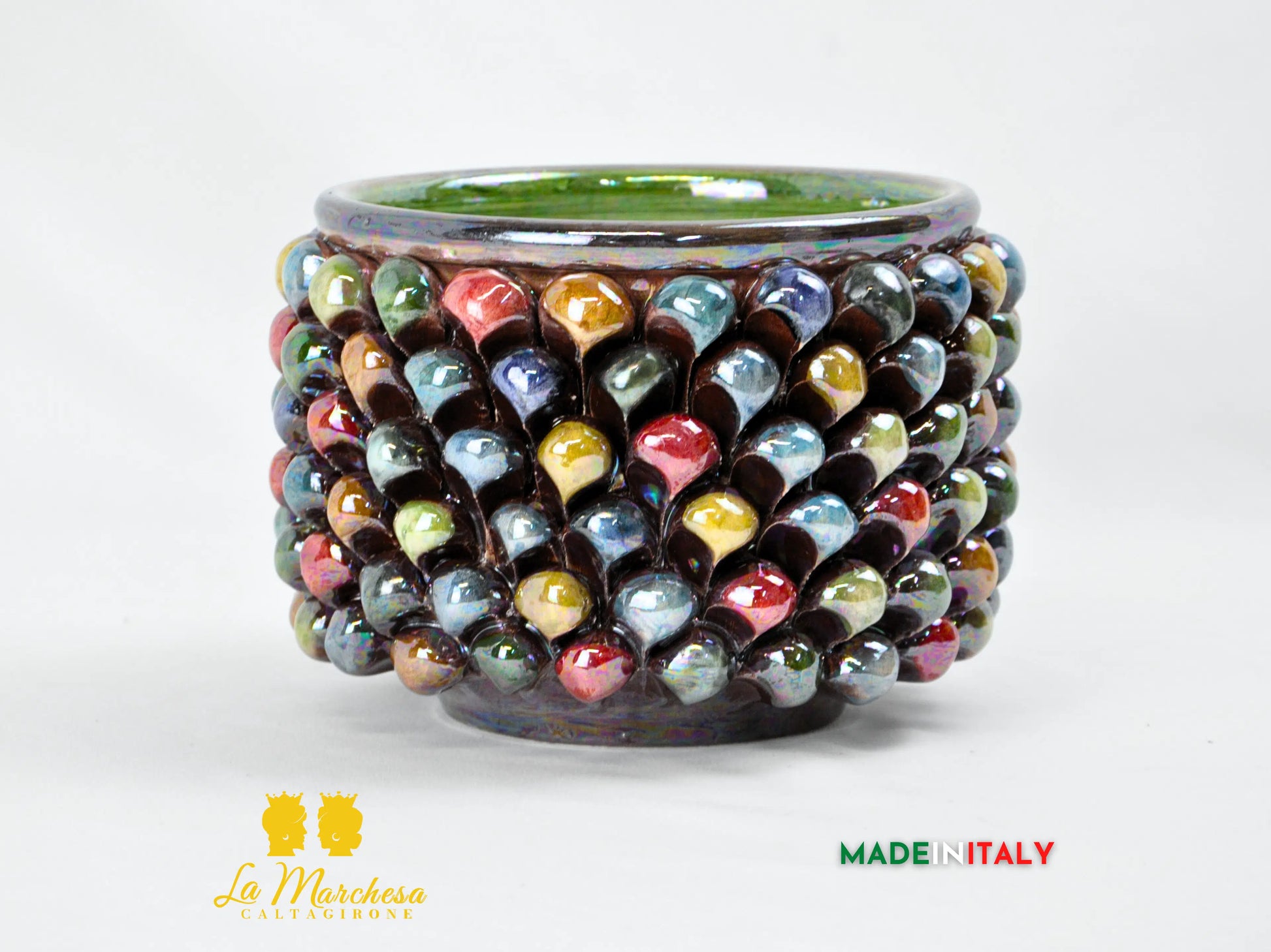 Porta Vaso Pigna Siciliana Madreperla in Ceramica di Caltagirone Ø19 - Vari Decori