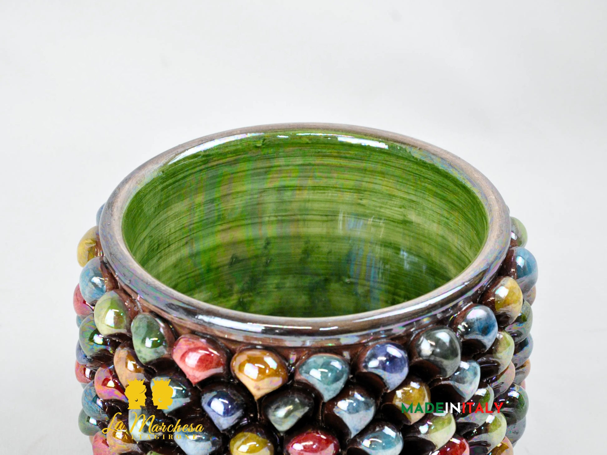 Porta Vaso Pigna Siciliana Madreperla in Ceramica di Caltagirone Ø19 - Vari Decori