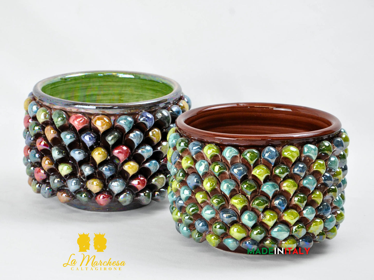 Porta Vaso Pigna Siciliana Madreperla in Ceramica di Caltagirone Ø19 - Vari Decori