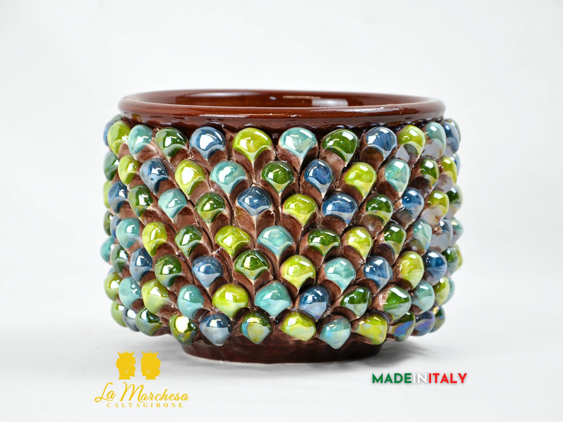 Porta Vaso Pigna Siciliana Madreperla in Ceramica di Caltagirone Ø19 - Vari Decori