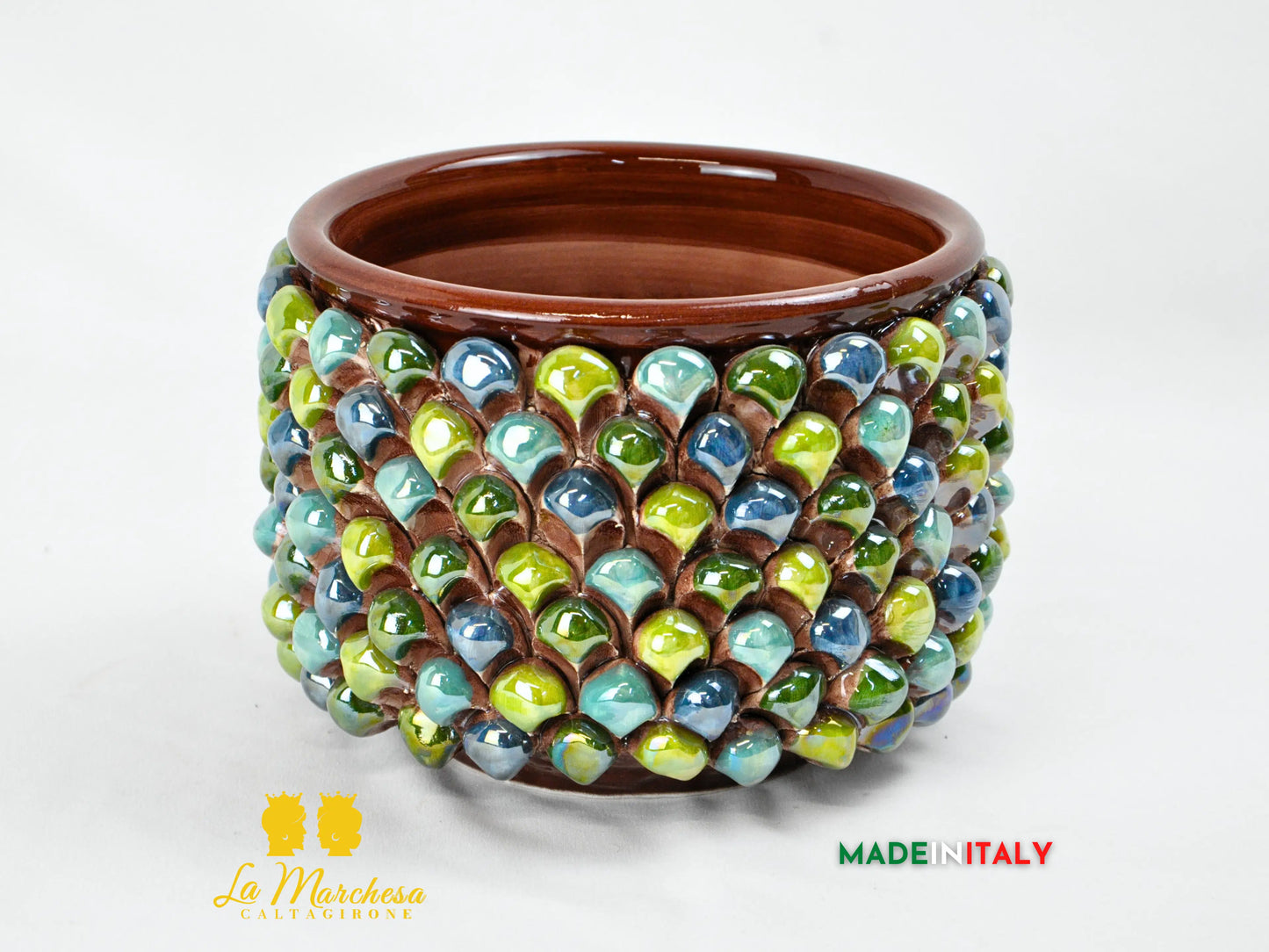 Porta Vaso Pigna Siciliana Madreperla in Ceramica di Caltagirone Ø19 - Vari Decori