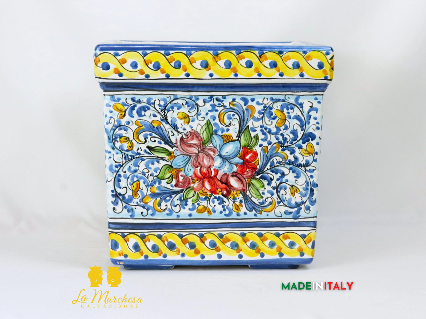 Porta Vaso Quadrato in Ceramica di Caltagirone 32cm - Vari Modelli