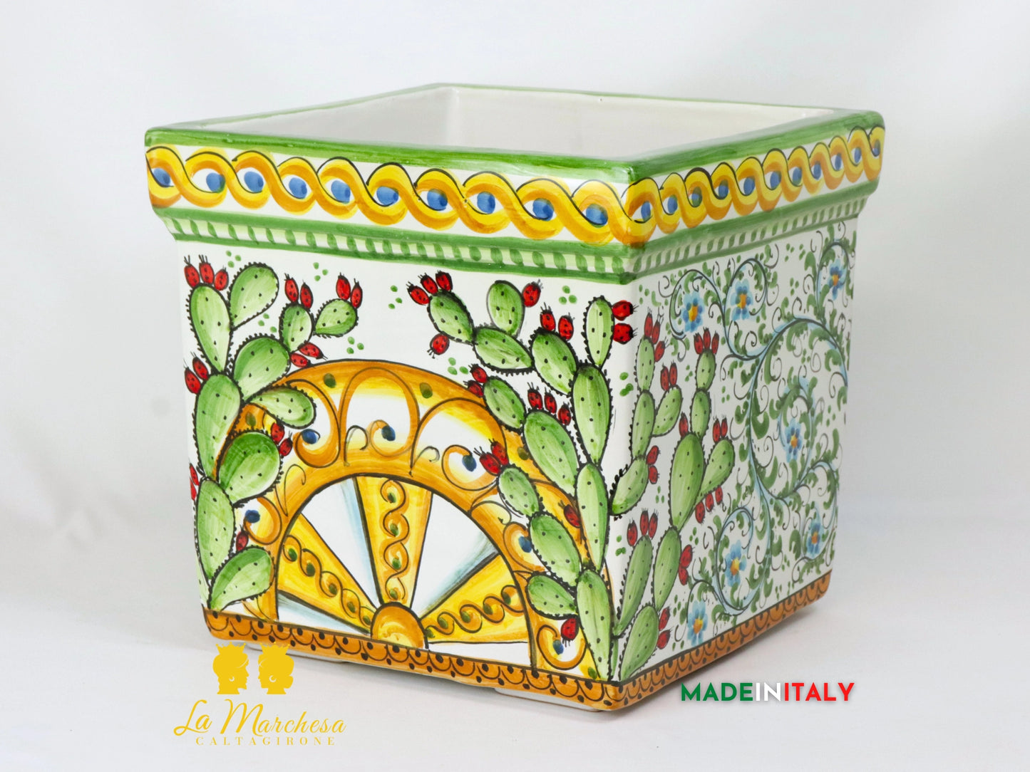 Porta Vaso Quadrato in Ceramica di Caltagirone 32cm - Vari Modelli